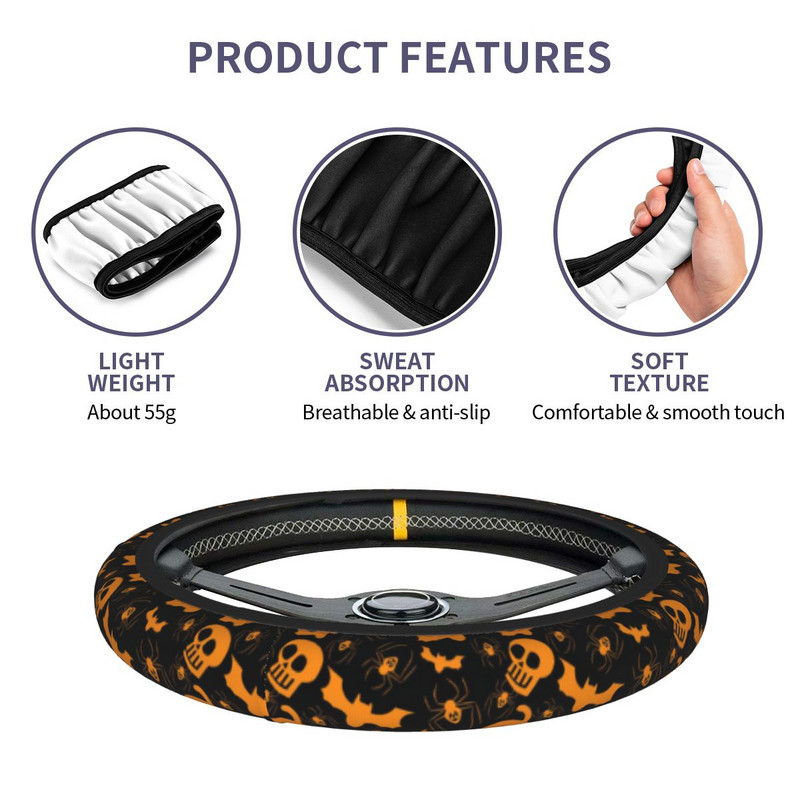 38 cm automobilio vairo dangtelis Helovinas moliūgų kaukolė Animacinių filmų pynė ant vairo dangtelio Automatiniai vairo priedai