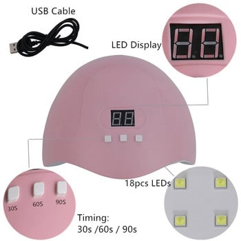 54W UV LED лампа 18 светодиода Сушилня за нокти за бързо изсъхване на ноктите с интелигентен автоматичен сензор 30/60/90s Настройка на времето Инструменти за маникюр за нокти