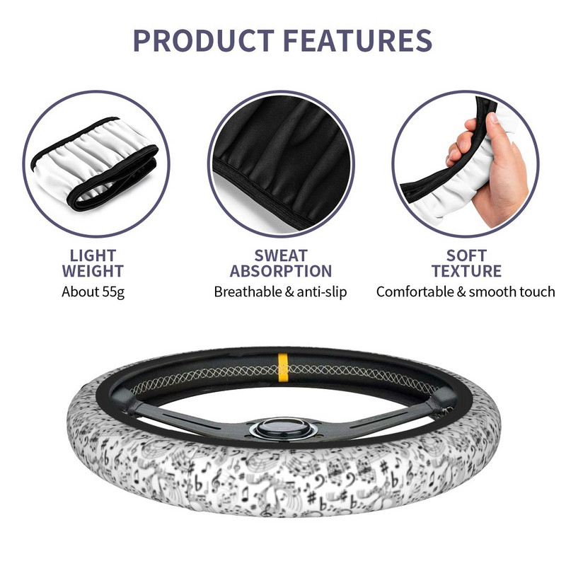 Glazbene note Zaljubljenik u glazbu Navlaka za volan automobila 38cm Protuklizna zaštita za auto volan Auto Decor Dodaci za interijer