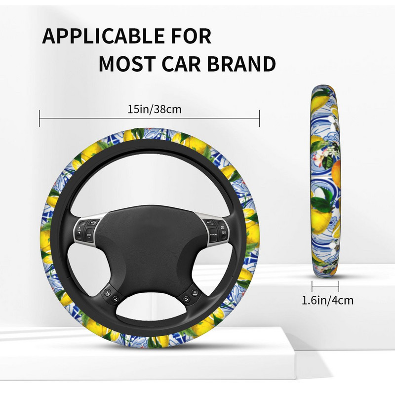 Mediterrán citrom autó kormánykerék burkolat 38 cm univerzális nordic friss sárga nyomtatás színes autó dekoráció autó tartozékok