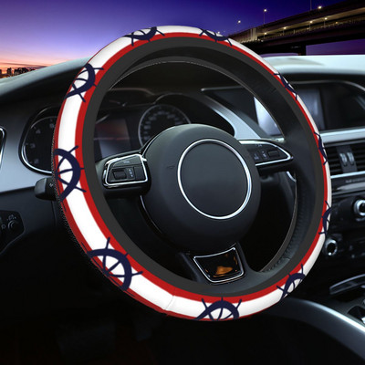 38 см капак на волана на автомобила Nordic Nautical Anchor Ruder Navy Braid на капака на волана Auto Decor Автомобилни аксесоари