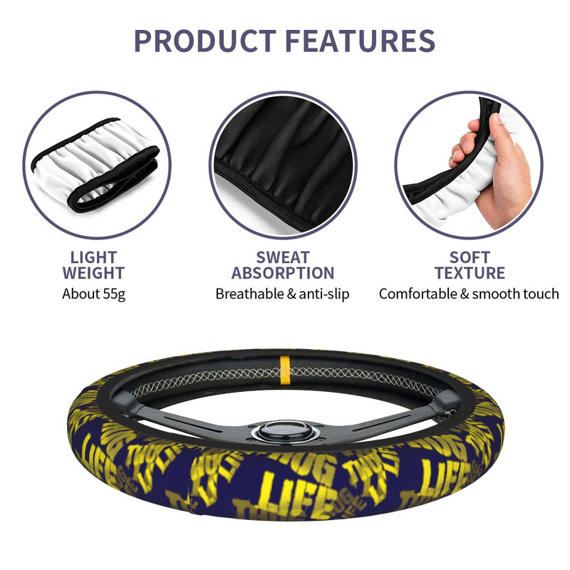 38 cm automobilio vairo dangtelis Thug Life Words universalus pynimas ant vairo dangtelio Auto Decor vairo priedai