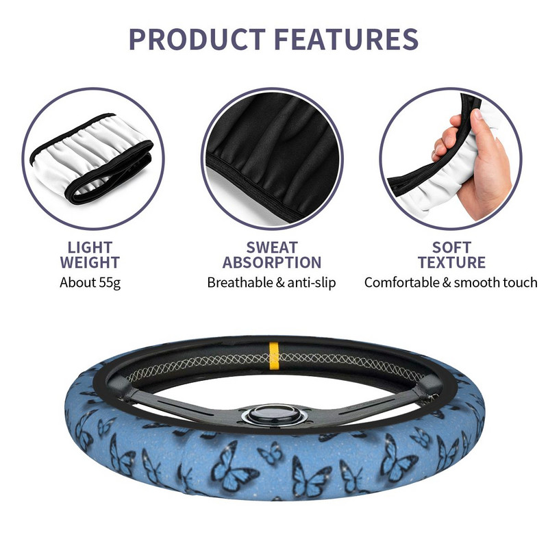 Plava navlaka za upravljač automobila 38 cm protuklizna leptir zaštita za automatski upravljač Šareni dodaci za interijer automobila u stilu