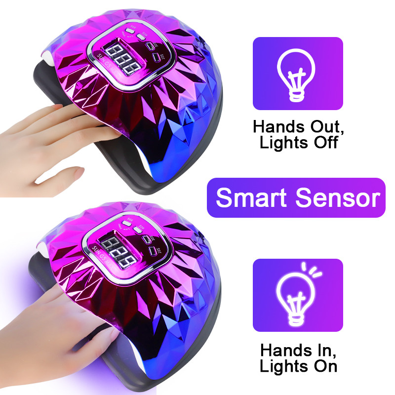 45 karoliukų nagų lempa 200 W nagų džiovintuvai Išmanieji jutikliai Spalvinga nagų lempa, skirta kietinti visus gelio lako lazerio spalvos deimantų formos dizainas