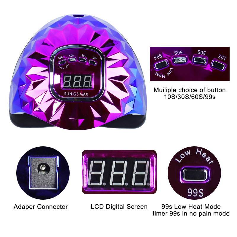 45 karoliukų nagų lempa 200 W nagų džiovintuvai Išmanieji jutikliai Spalvinga nagų lempa, skirta kietinti visus gelio lako lazerio spalvos deimantų formos dizainas