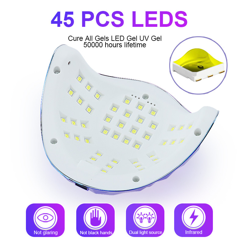 45 karoliukų nagų lempa 200 W nagų džiovintuvai Išmanieji jutikliai Spalvinga nagų lempa, skirta kietinti visus gelio lako lazerio spalvos deimantų formos dizainas