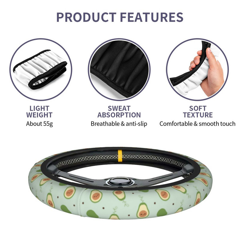 37-38 Automobilio vairo dangtelis Kawaii Avocado Cartoon Universal Avocado Lover Pintas ant vairo dangtelio Automobilio stilius