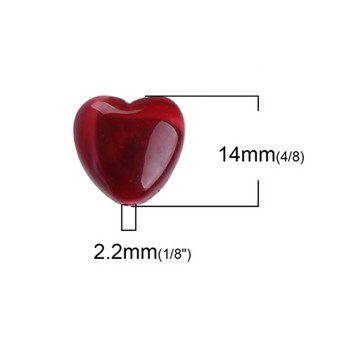 Doreen Box 10 PCs Wine Red Heart Acrylic Beads Marble Effect for DIY Jewelry Making Beads Findings 14x14mm, Τρύπα: Περίπου 2,2mm,