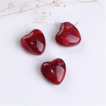 Doreen Box 10 PCs Wine Red Heart Acrylic Beads Marble Effect for DIY Jewelry Making Beads Findings 14x14mm, Τρύπα: Περίπου 2,2mm,