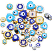 Hulgimüük 6mm 8mm 10mm 12mm sinine ümmargune südamekujuline lame vahehelmed maagilised silmahelmed triibuline metall ehete jaoks mak