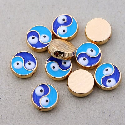 Hulgimüük 6mm 8mm 10mm 12mm sinine ümmargune südamekujuline lame vahehelmed maagilised silmahelmed triibuline metall ehete jaoks mak