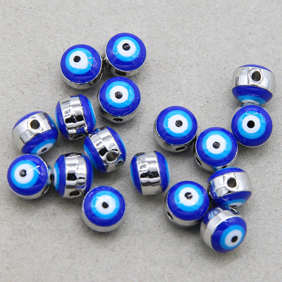 Hulgimüük 6mm 8mm 10mm 12mm sinine ümmargune südamekujuline lame vahehelmed maagilised silmahelmed triibuline metall ehete jaoks mak