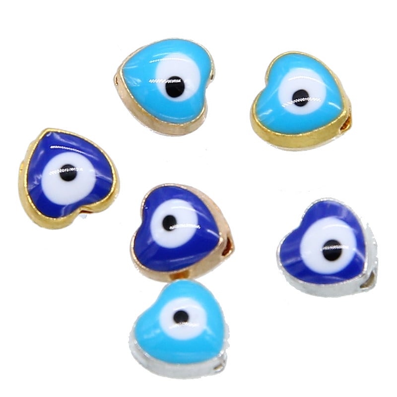 Hulgimüük 6mm 8mm 10mm 12mm sinine ümmargune südamekujuline lame vahehelmed maagilised silmahelmed triibuline metall ehete jaoks mak