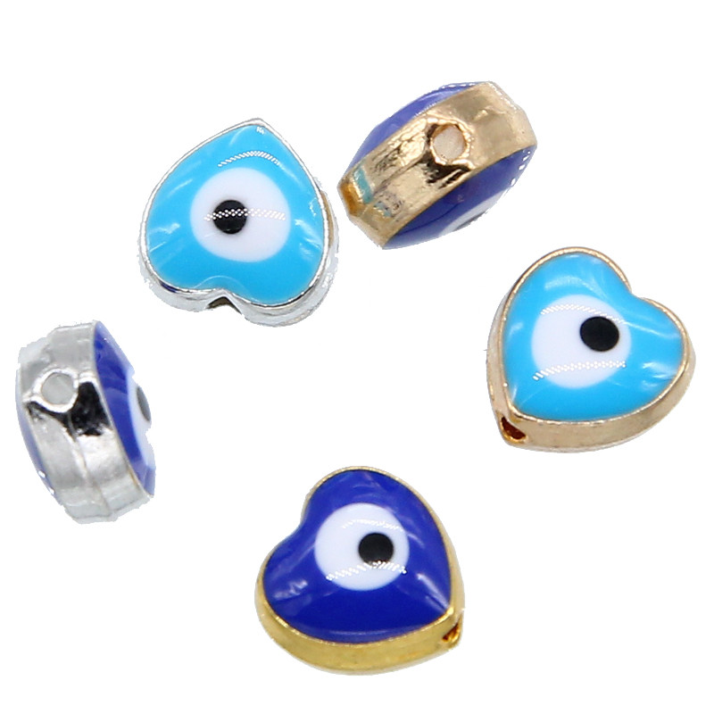 Hulgimüük 6mm 8mm 10mm 12mm sinine ümmargune südamekujuline lame vahehelmed maagilised silmahelmed triibuline metall ehete jaoks mak