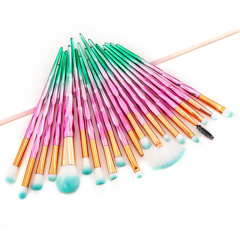 20 Unicorn Diamond Set četkica za šminku Četka za podlogu Rumenilo Mješovito sjenilo za oči Šminka za usne Ljepota Četkica za šminkanje za žene