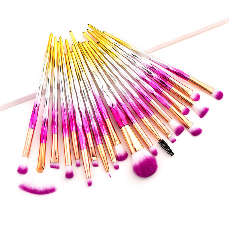 20 Unicorn Diamond Set četkica za šminku Četka za podlogu Rumenilo Mješovito sjenilo za oči Šminka za usne Ljepota Četkica za šminkanje za žene