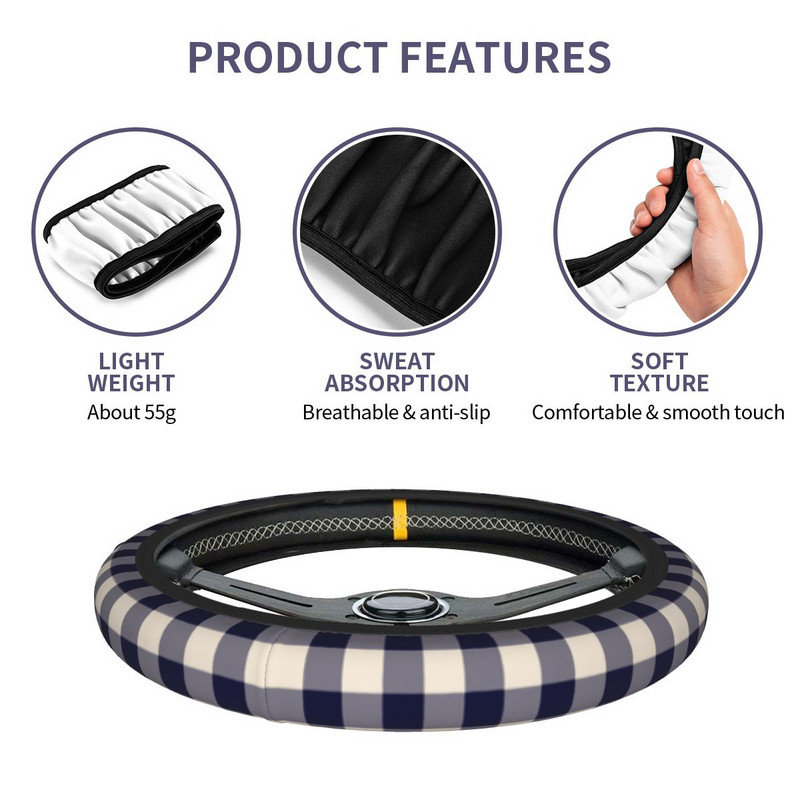 Farmhouse Buffalo Plaid automobilio vairo dangtis 37-38 neslystantis, tinkamas automobilio apdailai vairo priedai