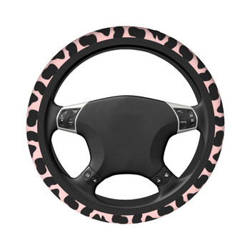 Розов капак за волан на кола 38 см против хлъзгане Сладка крава с принт Автоматичен протектор за волан Цветни автомобилни аксесоари за автомобил