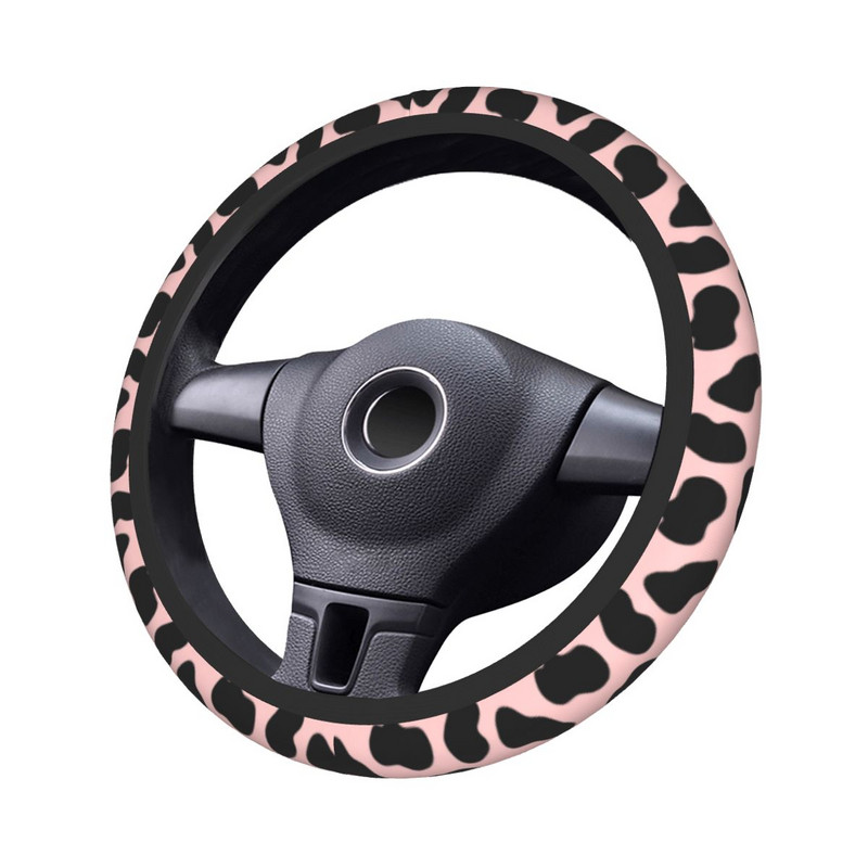 Roosa auto rooliratta kate 38 cm libisemisvastane armas lehmatrükk Auto rooliratta kaitse Värvilised auto stiilis autotarvikud