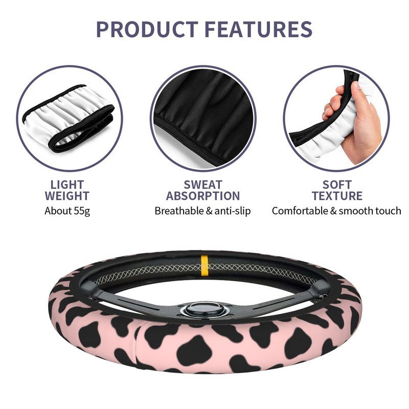 Roosa auto rooliratta kate 38 cm libisemisvastane armas lehmatrükk Auto rooliratta kaitse Värvilised auto stiilis autotarvikud