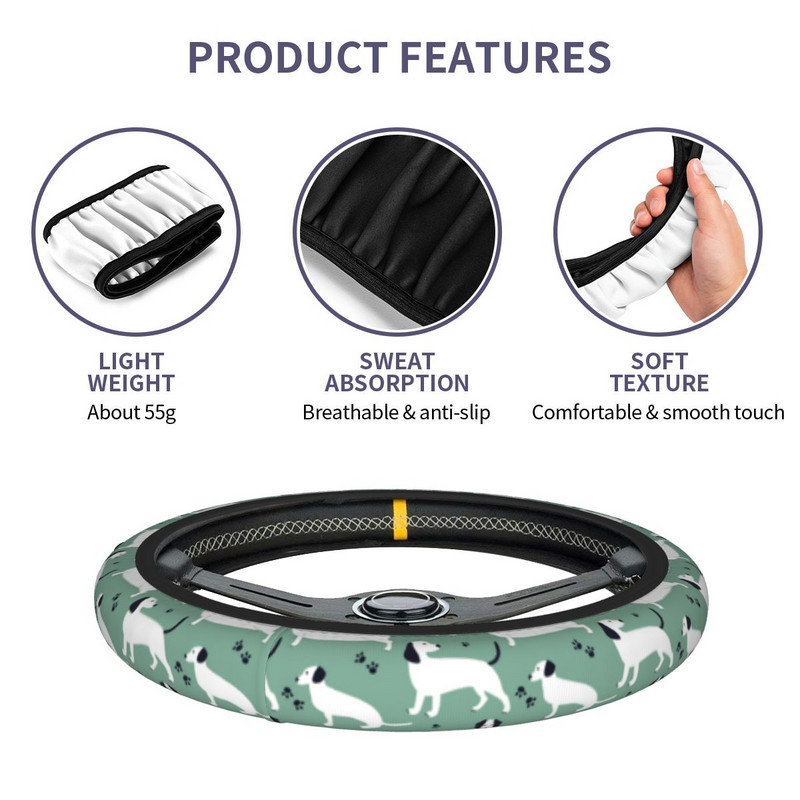 Cute White German Badger Dog Dachshund Κάλυμμα τιμονιού αυτοκινήτου 38cm Animal Dogs Lover Auto Decoration Αξεσουάρ εσωτερικού χώρου