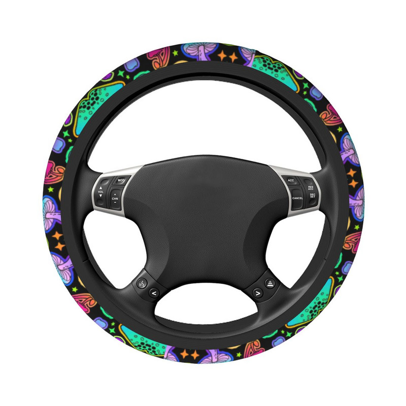 „Psychedelic Magic“ automobilio vairo dangtelis 38 cm „Grybai“ automatinis vairo apsaugas, tinkami automobilio modeliui skirti automobilio priedai