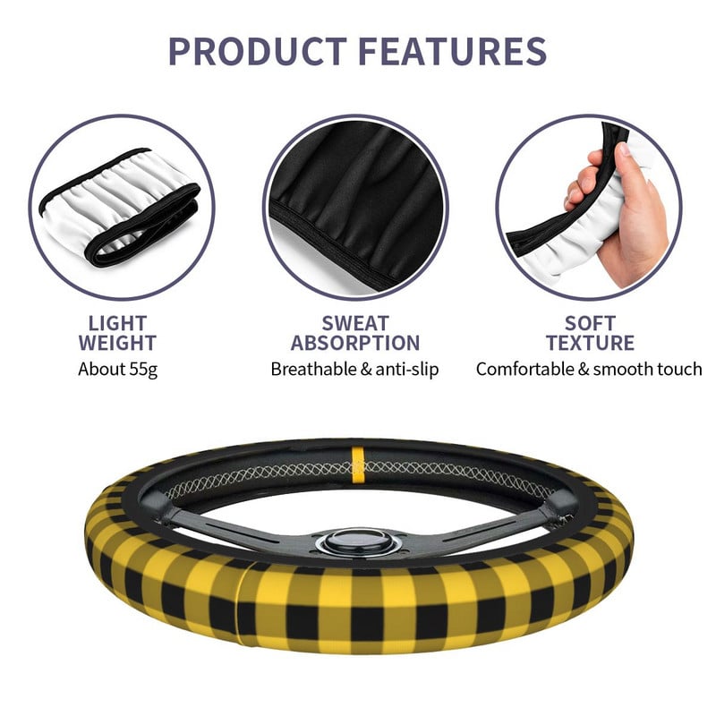 38 cm auto rooli kate, kollane ruuduline universaalne nodic auto stiilis värvilised autotarvikud