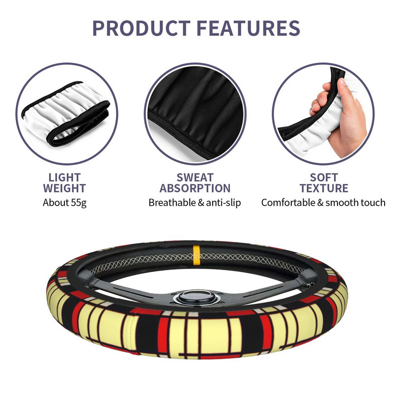 Automobilio vairo dangtis Mondrian Glitch Minimalistinis geometrinis pynimas ant vairo dangtelio Automobilio stiliaus automobilių priedai