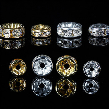 100 τμχ 5/6/7/8/10 χιλιοστά Rondelle Disc 316 από ανοξείδωτο ατσάλι Crystal Spacer Beads with Rhinestone For Jewelry Making DIY βραχιόλι