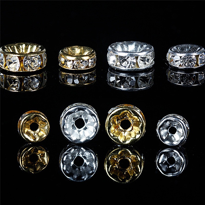 100db 5/6/7/8/10mm Rondelle Disc 316 rozsdamentes acél kristály távtartó gyöngyök strasszokkal ékszerkészítéshez barkács karkötő