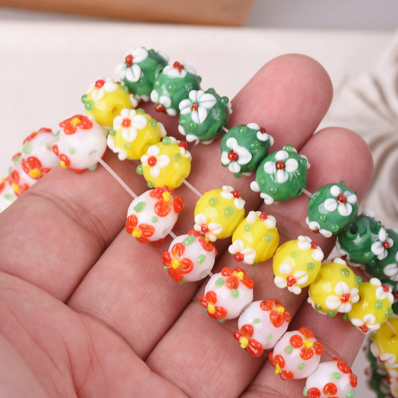 10 vnt 10 mm apvalios gėlės Rankų darbo lempos stiklas laisvi amatų karoliukai papuošalams gaminti „pasidaryk pats“