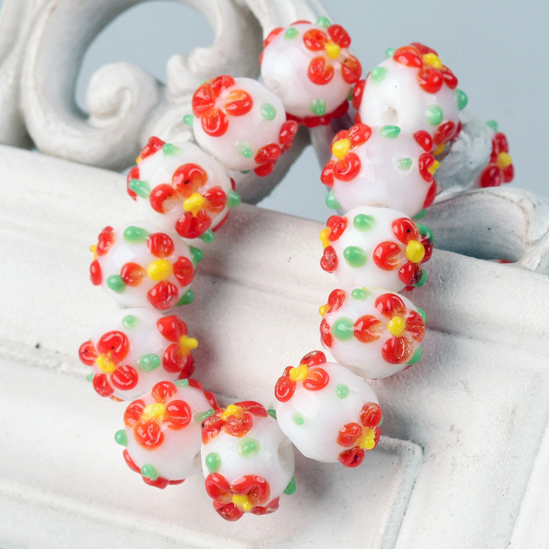 10 vnt 10 mm apvalios gėlės Rankų darbo lempos stiklas laisvi amatų karoliukai papuošalams gaminti „pasidaryk pats“