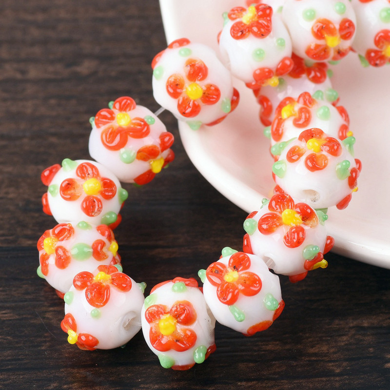 10 vnt 10 mm apvalios gėlės Rankų darbo lempos stiklas laisvi amatų karoliukai papuošalams gaminti „pasidaryk pats“