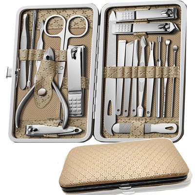 Maniküüri komplekt 19 tk täisfunktsionaalne komplekt Professionaalsed roostevabast terasest pediküürikomplektid kaasaskantava ümbrisega küünekääris Idee Kingitus