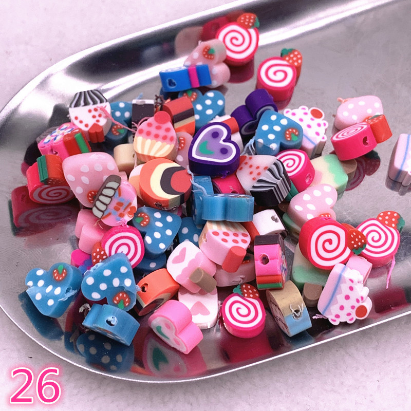 30tk 10mm värvilised puuviljad/lilled helmed polümeersavi helmed polümeersavi vahetükk lahtised helmed kaelakee jaoks DIY käevõru tarvikud