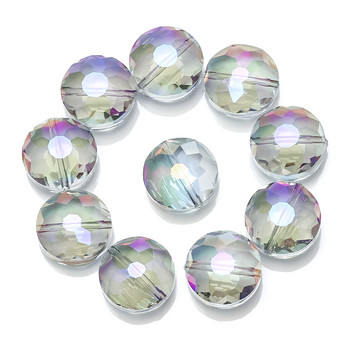 ZHUBI 10 бр. Стъклени кръгли каменни мъниста 14 mm Фасетирани кристални плоски мъниста Направи си сам бижута Занаяти Материални находки Подходяща гривна