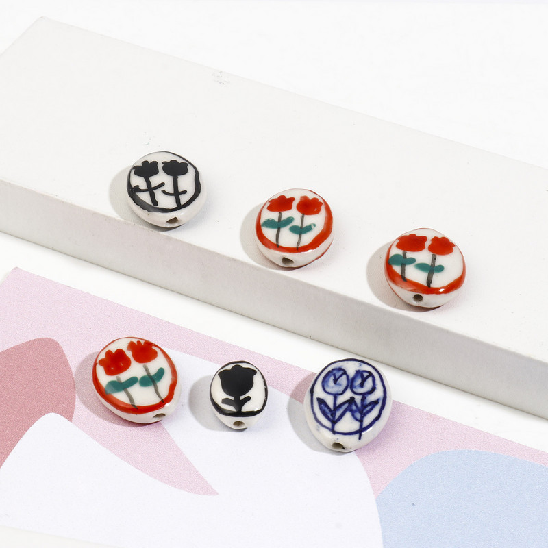 5PC keramičkih perli s uzorkom cvijeta tulipana, ovalnih višebojnih perli s razmaknicama. Uradi sam, izrada narukvica, ogrlica za žene, nakit