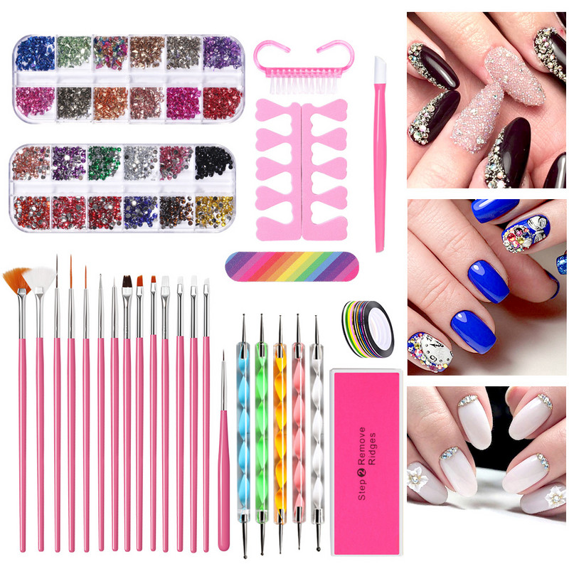 Maniküüri komplekt küünte litrite jaoks Küünehooldustarvikute komplekt Nail Art Pen Pintsel Küünte tarvikud Maniküüri tööriistad