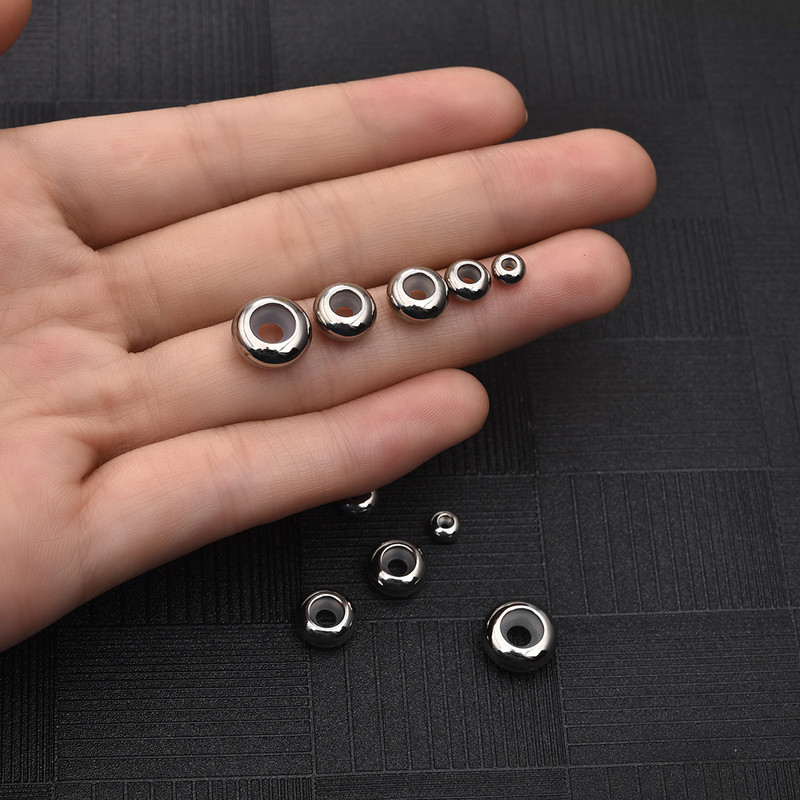 10 vnt nerūdijančio plieno tarpiklio kamščio karoliukai lygūs apvalūs karoliukai žavesys su silikonine guma, tinkanti apyrankė „pasidaryk pats“ papuošalų radiniai