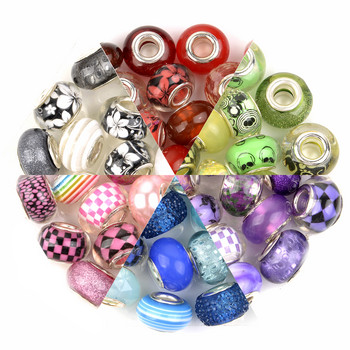 20x Color Mixed Big Hole European Beads Στρογγυλές Χαλαρές Χάντρες Spacer για Κατασκευή κοσμημάτων Pandora Bracelet DIY Charm Accessories