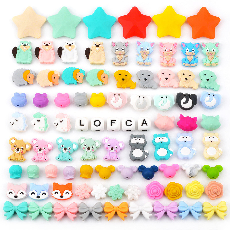 LOFCA 5 kom Suncokret Silikonske perle Crtići sa životinjama Dječje grickalice Igračke Perle za žvakanje Prehrambene kvalitete DIY Cucle Lanci Dodaci