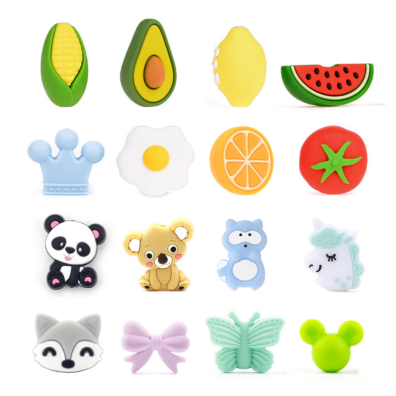 LOFCA 5 kom Suncokret Silikonske perle Crtići sa životinjama Dječje grickalice Igračke Perle za žvakanje Prehrambene kvalitete DIY Cucle Lanci Dodaci