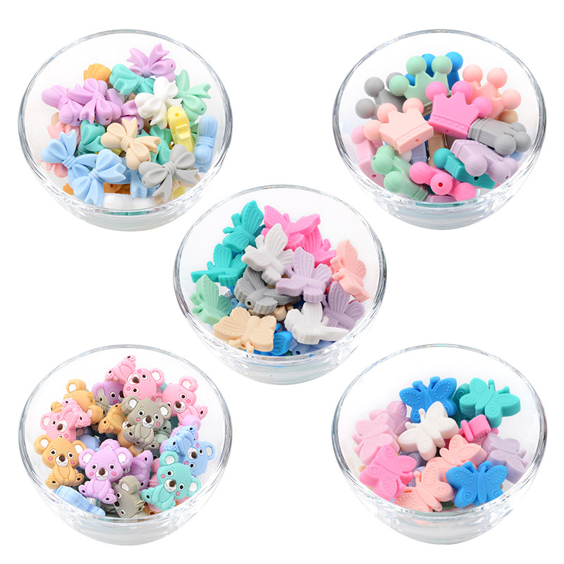 LOFCA 5 kom Suncokret Silikonske perle Crtići sa životinjama Dječje grickalice Igračke Perle za žvakanje Prehrambene kvalitete DIY Cucle Lanci Dodaci