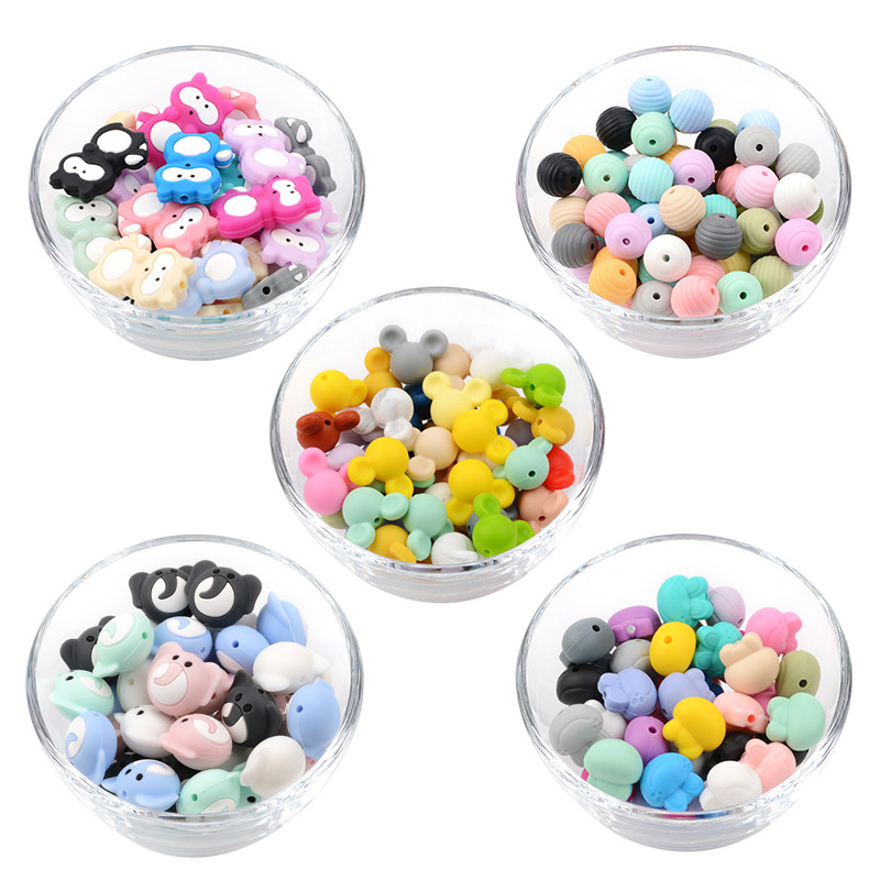 LOFCA 5 kom Suncokret Silikonske perle Crtići sa životinjama Dječje grickalice Igračke Perle za žvakanje Prehrambene kvalitete DIY Cucle Lanci Dodaci