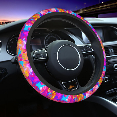 Gėlėtas „Fantasy“ automobilio vairo dangtelis, paryškintas abstrakčiai rožinė automobilinio vairo apsauga, elastinga automobilių stiliaus automobilių priedai