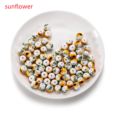 10Pcs/Lot 11mm Cvjetni uzorci Okrugli keramički porculanski odstojnik Rasute perle za DIY Narukvice Naušnice Dodaci za izradu nakita
