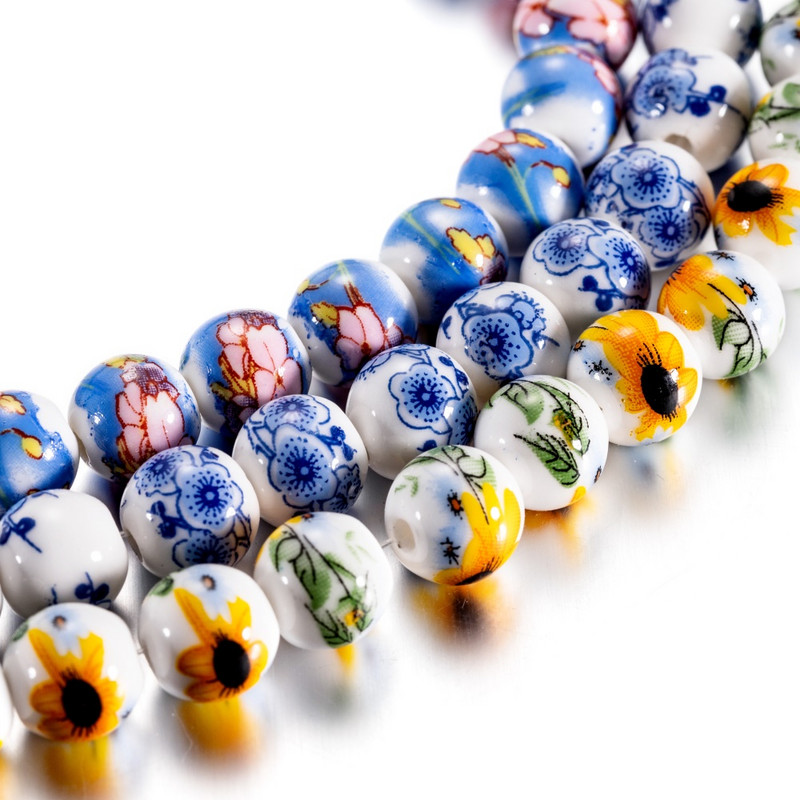 10Pcs/Lot 11mm Cvjetni uzorci Okrugli keramički porculanski odstojnik Rasute perle za DIY Narukvice Naušnice Dodaci za izradu nakita
