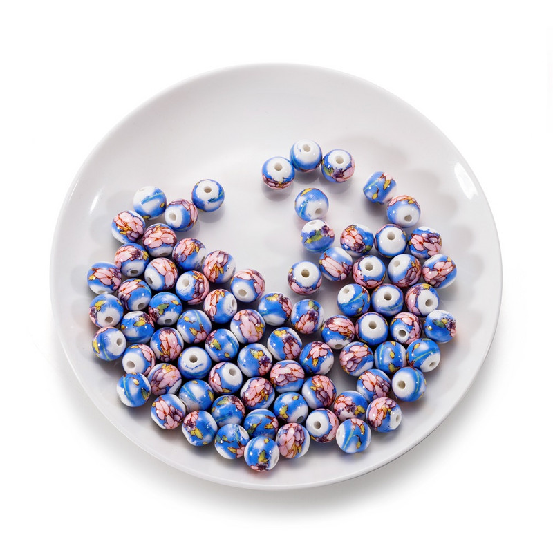 10Pcs/Lot 11mm Cvjetni uzorci Okrugli keramički porculanski odstojnik Rasute perle za DIY Narukvice Naušnice Dodaci za izradu nakita