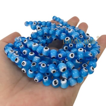 Глазирани сини Evil Eye Lampwork стъклени мъниста Свободни плоски кръгли дистанционни мъниста 6 8 10 мм за изработка на бижута Направи си сам аксесоари за гривни