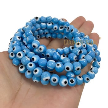 Глазирани сини Evil Eye Lampwork стъклени мъниста Свободни плоски кръгли дистанционни мъниста 6 8 10 мм за изработка на бижута Направи си сам аксесоари за гривни